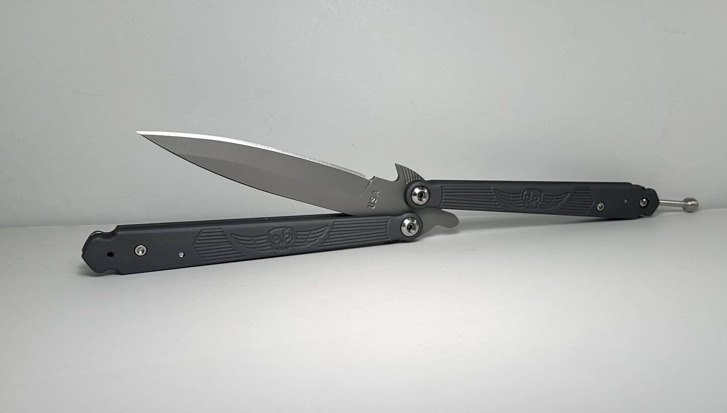 Rob Dalton Wings Bali-Song Pre-Owned Run of 100 NO PACKAGING - Bead Blasted ATS-34 Spear Point Blade & Gray Aluminum Alloy Handles - Locking Ball Latch Lock | Made in USA