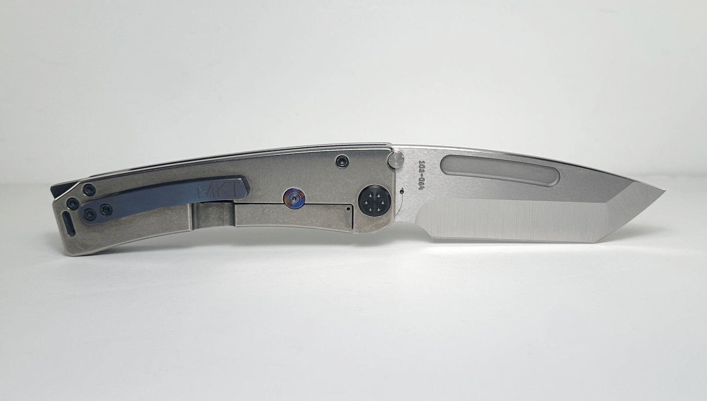 Medford Knife & Tool Marauder-H Pre-Owned - Tumbled Satin 3.75" CPM-3V Tanto Blade & Titanium Handle - Flamed Pocket Clip & Hardware - Ti Frame Lock w/ Blade Fuller | Made in USA