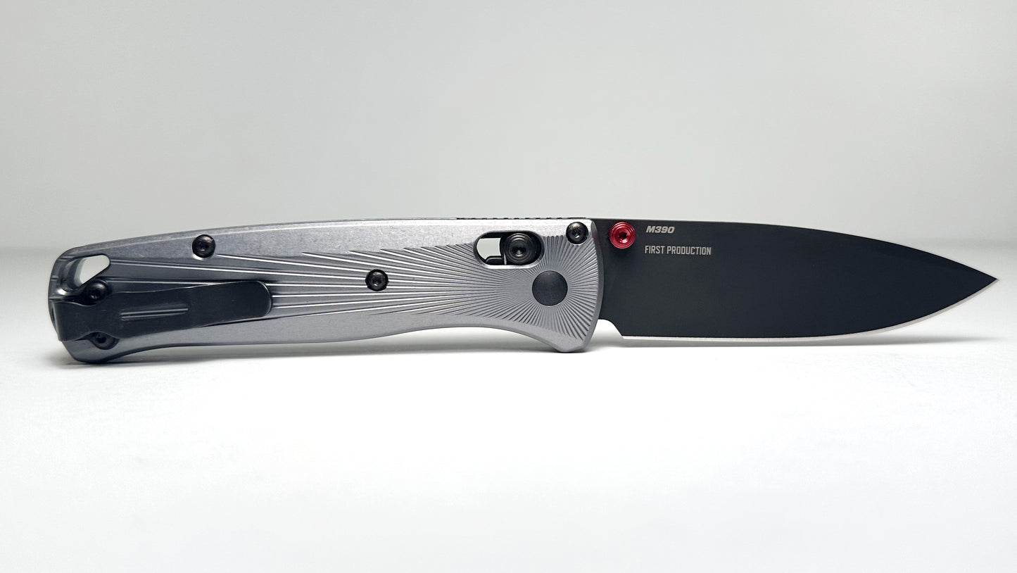 Benchmade Bugout 535BK-4 Pre-Owned First Production - Black Coated 3.24" Bohler M390 Drop Point Blade & Silver Aircraft Aluminum Handle - AXIS Bar Lock Folder | Made in USA