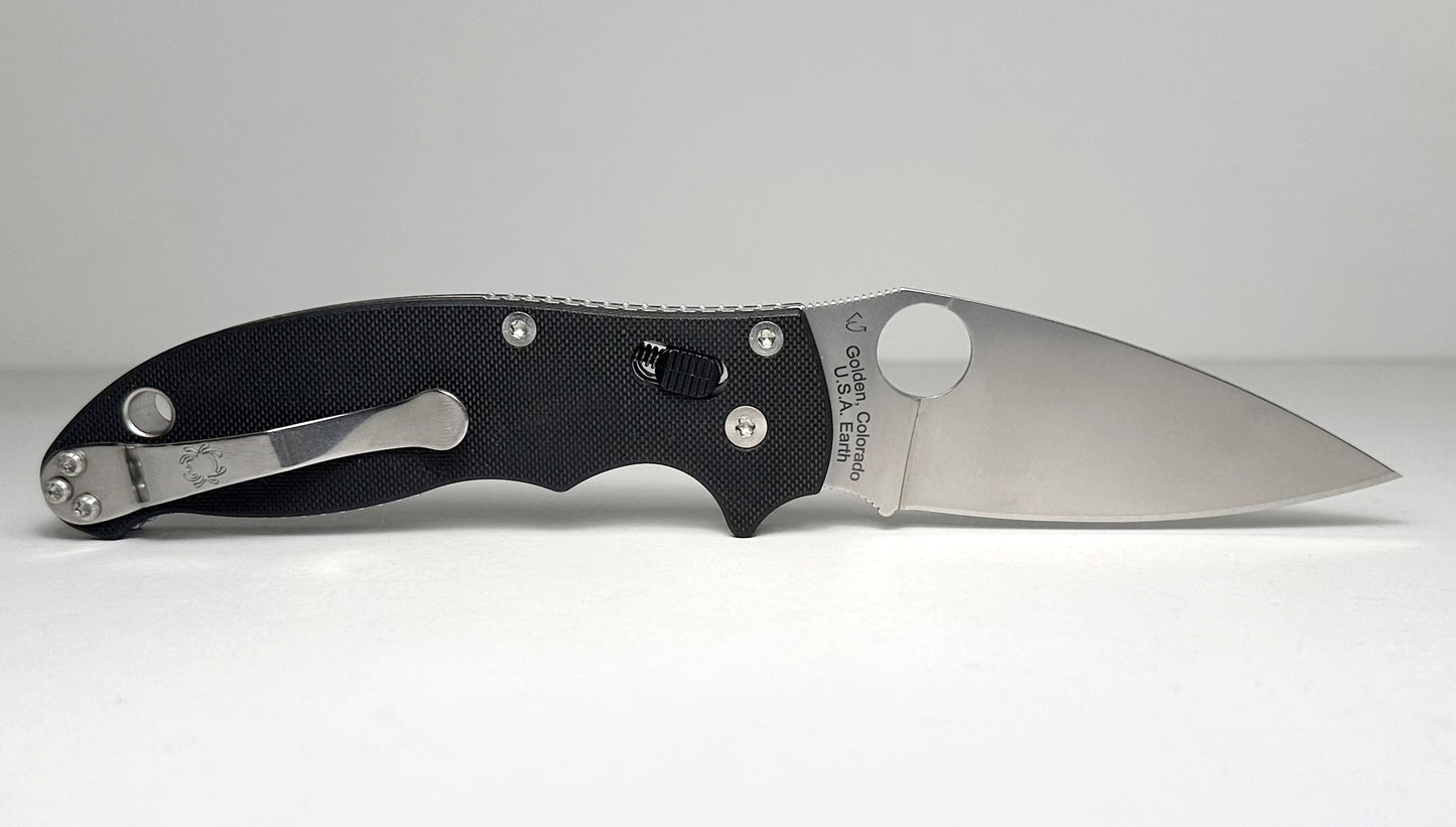Spyderco Manix 2 C101GP2 Pre-Owned - Satin 3.37" CPM-S30V Drop Point Blade & Black G-10 Handle Scales - Ball Bearing Bar Lock & Round Thumb Hole | Made in USA
