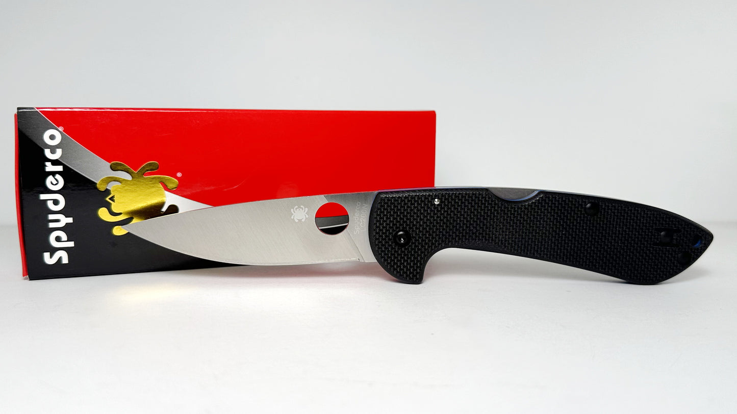 Spyderco Siren C247GP Pre-Owned - Satin LC200N Drop Point Blade & Black G-10 Scales w/ Blue Liners - Reversible Wire Pocket Clip | Made in U.S.A.