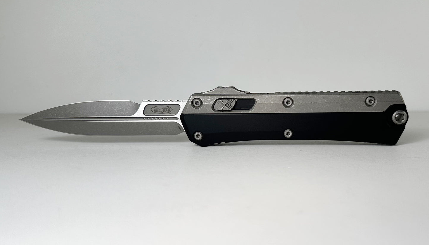 Microtech Glykon OTF 184-10AP Pre-Owned - Apocalyptic Bohler M390 Bayonet-Style Blade & Apocalypic Titanium Overlayed Aluminum Handle - Tri-Slide Out the Front Automatic | Made in USA