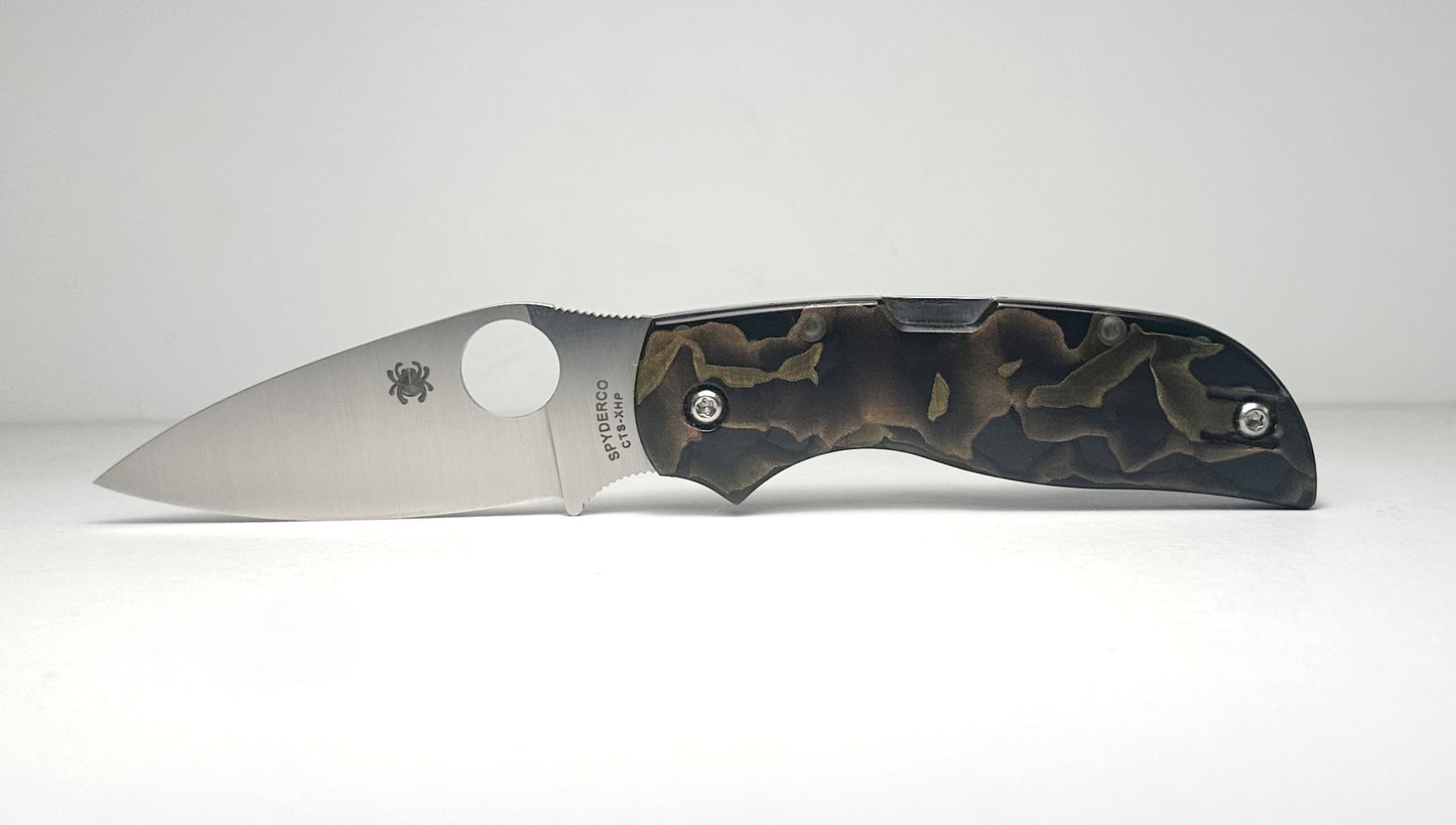 Spyderco Chaparral Raffir Noble C152RNP Pre-Owned - Satin 2.8" CTS-XHP Leaf Shaped Blade & Raffir Noble Epoxy Resin Composite Handle Scales - Lockback Folder w/ Round Thumb Hole | Made in Taiwan