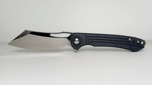 Massdrop DROP x Ferrum Forge Buc MDX-21480-8 #ML0027 Pre-Owned - Satin 3.5" CPM-S35VN Modified Sheepsfoot Blade & Blue Milled Titanium Handle - Frame Lock Flipper | Made in China by WE Knife