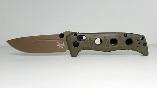Benchmade Mini Adamas 273FE-2 Pre-Owned - Flat Dark Earth 3.25" CPM CruWear Drop Point Blade & OD Green G-10 Handle Scales - AXIS Bar-Lock Folder | Made in USA