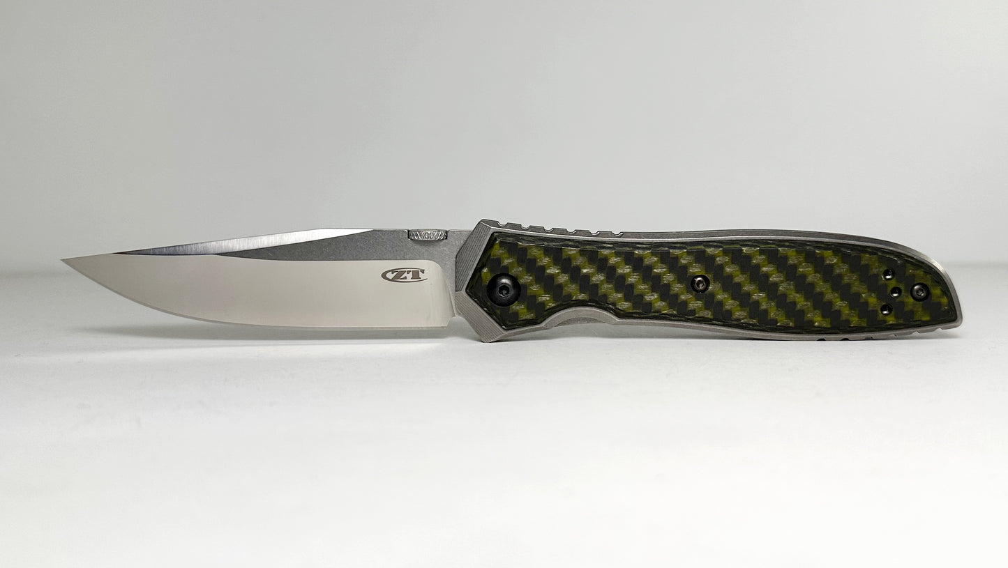 Zero Tolerance | Ernest Emerson 0640 Pre-Owned LNIB - Satin 3.75" CP20CV Drop Point Blade & Titanium Handle w/ Carbon Fiber Overlays - Frame Lock Folder w/ Thumb Disk | Made in USA