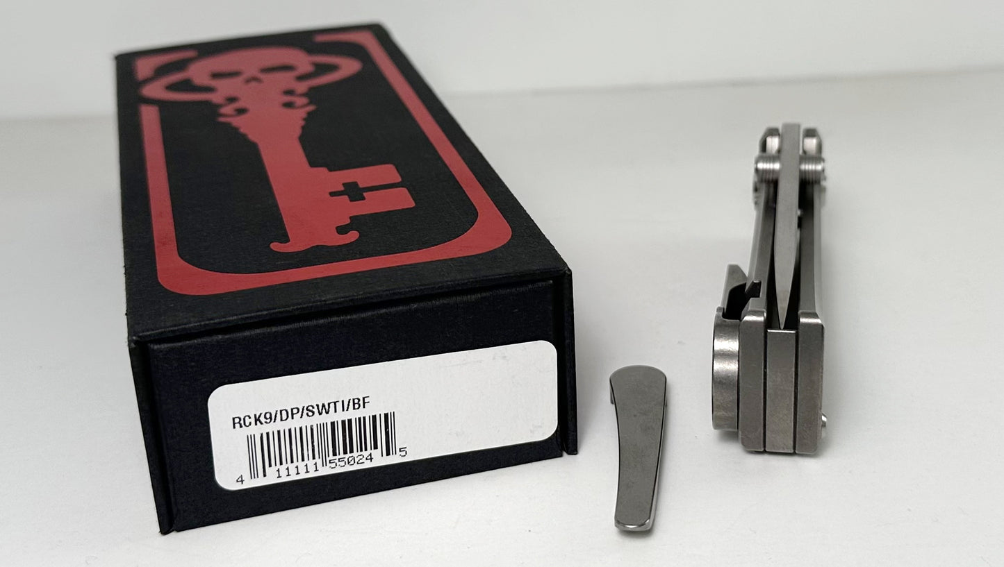 Chaves Knives RCK9 Exclusive PRE-OWNED - Satin Bohler M390 Drop Point Blade & Milled Titanium Frame Lock Handle - Skull & Secondary Clip Included