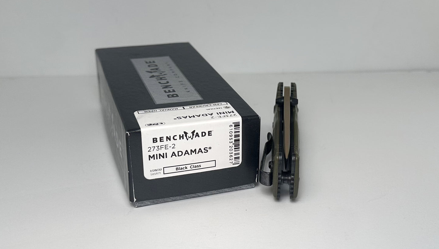 Benchmade Mini Adamas 273FE-2 Pre-Owned - FDE Flat Dark Earth 3.25" CPM CruWear Drop Point Blade & OD Green G-10 Handle Scales - AXIS Bar-Lock Folder | Made in USA