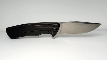 Zieba Knives Model S1 Frame Lock Pre-Owned NO BOX | Stonewash CPM S35VN Recurve Blade & Dark Bronze Titanium Handle - Flipper on Ball Bearings w/ Reversible Tip-Down Pocket Clip | Made in USA