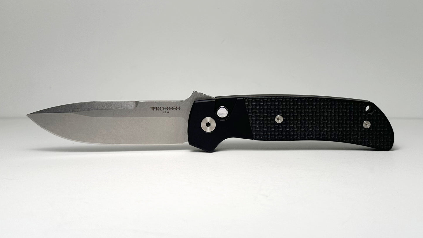 Pro-Tech BT2714 Terzuola ATCF Auto Pre-Owned - Stonewash Magnacut w/ Textured Black G-10 Handle - 3D Titanium Pocket Clip & Mother of Pearl Push Button | Made in USA