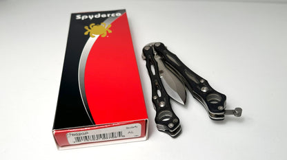 Spyderco Spyderfly Smallfly 1 Butterfly Knife B02GP PRE-OWNED - Satin 154CM Bayonet/Spear Point Blade w/ Black G-10 Handle Scales & 4-Way Wire Pocket Clip | Made in Golden, Colorado U.S.A. Earth