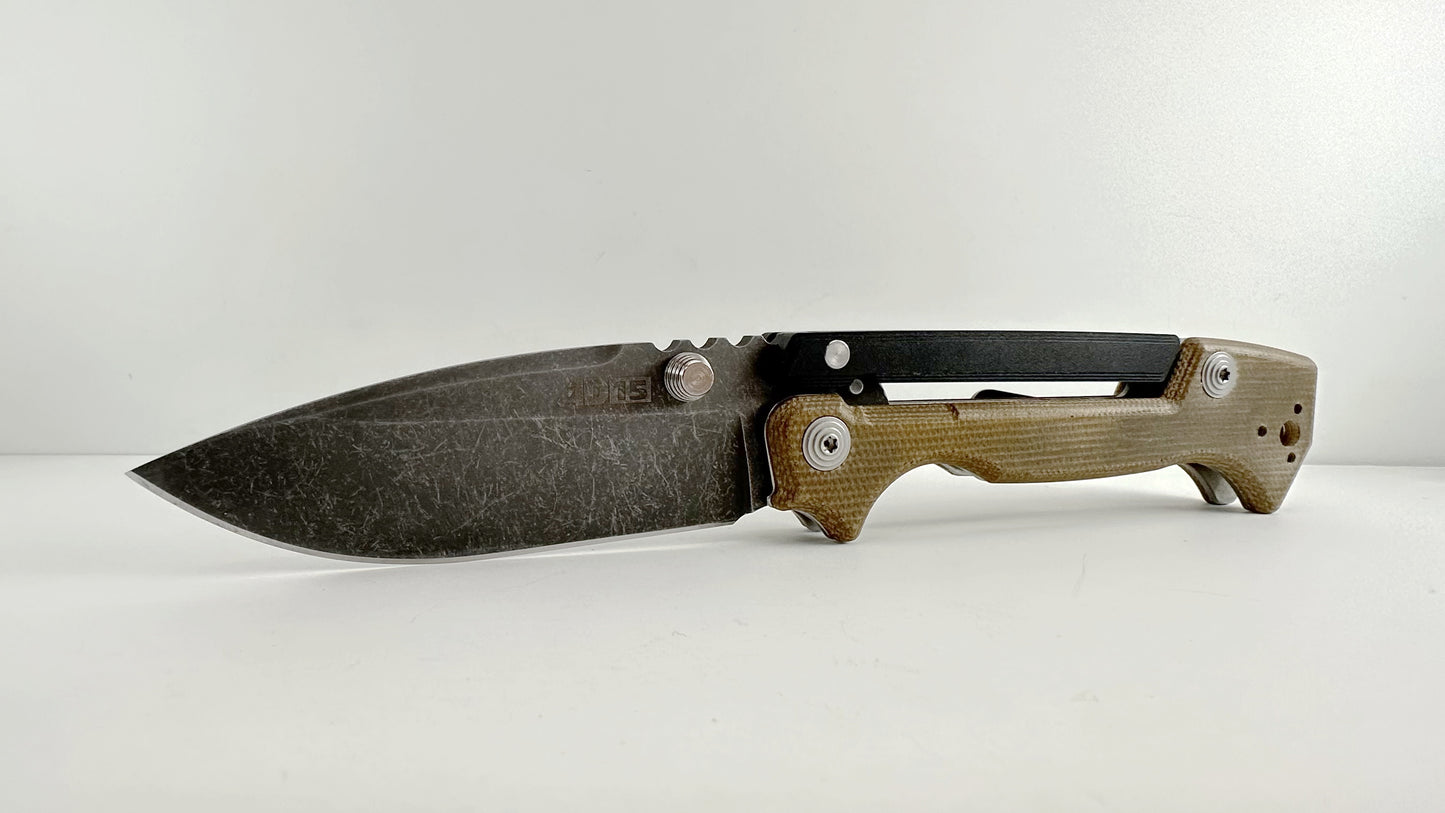 Cold Steel | Demko Knives AD-15 58SQB PRE-OWNED & MODIFIED - Acid Washed (MOD) S35VN Blade & Aftermarket Natural Micarta Handle Scales - Scorpion Lock - Original Packaging | Taiwan