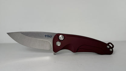 Medford Knife & Tool Smooth Criminal PRE-OWN - Tumbled S35VN 3" Drop Point Blade & Maroon Red Aluminum Handle - Button Lock w/ Flipper Tab
