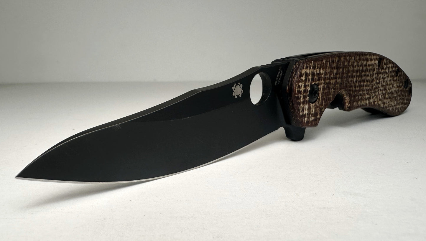 Spyderco | Brad Southard C156GPBBK PRE-OWNED Frame Lock Flipper - Black CTS-204P Blade - Aftermarket Natural Micarta & Black Titanium Handle | Taichung