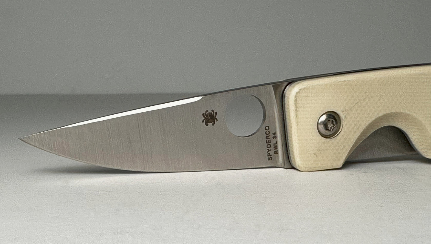 Spyderco Lil' Nilakka Flash Batch #427 of 1200 C332GPWH PRE-OWNED - Satin RWL34 Puukko-Style Blade & Ivory G-10 Handle Scales - Liner Lock w/ 2.3" Blade & Tip-Up Wire Pocket Clip | Taichung, Taiwan