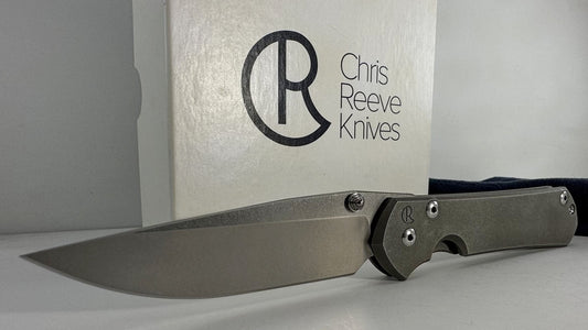 Chris Reeve Knives Sebenza 31 Large PRE-OWNED Drop Point in Stonewashed CPM S45VN | Sandblasted 6AL4V Titanium Frame Lock Handle