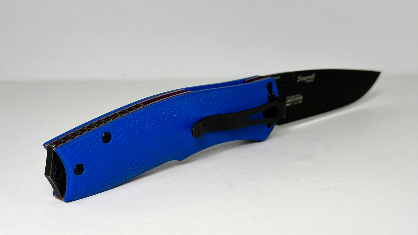 Benchmade Torrent Nitrous Limited Edition 382 / 500 Spring-Assist 890-1701 Pre-Owned - Black 154CM Blade & Blue G-10 Scales w/ Purple Titanium Liners | Ken Steigerwalt | Made in USA
