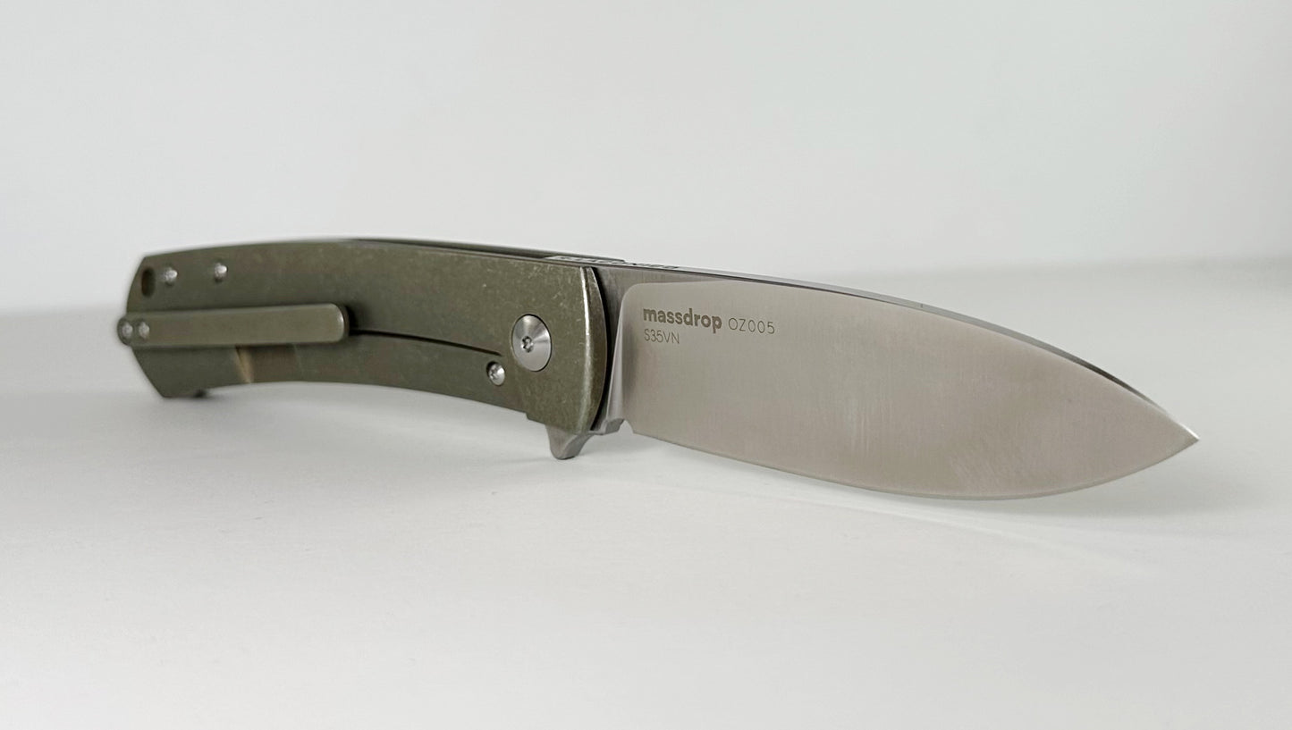 Massdrop | Ray Laconico Keen MDX-24120-1 Pre-Owned - Satin 3.4" CPM-S35VN Spear Point Blade & Bronze Stonewash 6AL4V Titanium Frame Lock Handle w/ Flipper Tab | Made in China by WE Knife