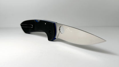 Spyderco Siren C247GP Pre-Owned - Satin LC200N Drop Point Blade & Black G-10 Scales w/ Blue Liners - Reversible Wire Pocket Clip | Made in U.S.A.