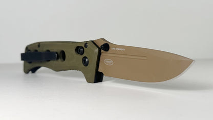 Benchmade Mini Adamas 273FE-2 Pre-Owned - Flat Dark Earth 3.25" CPM CruWear Drop Point Blade & OD Green G-10 Handle Scales - AXIS Bar-Lock Folder | Made in USA