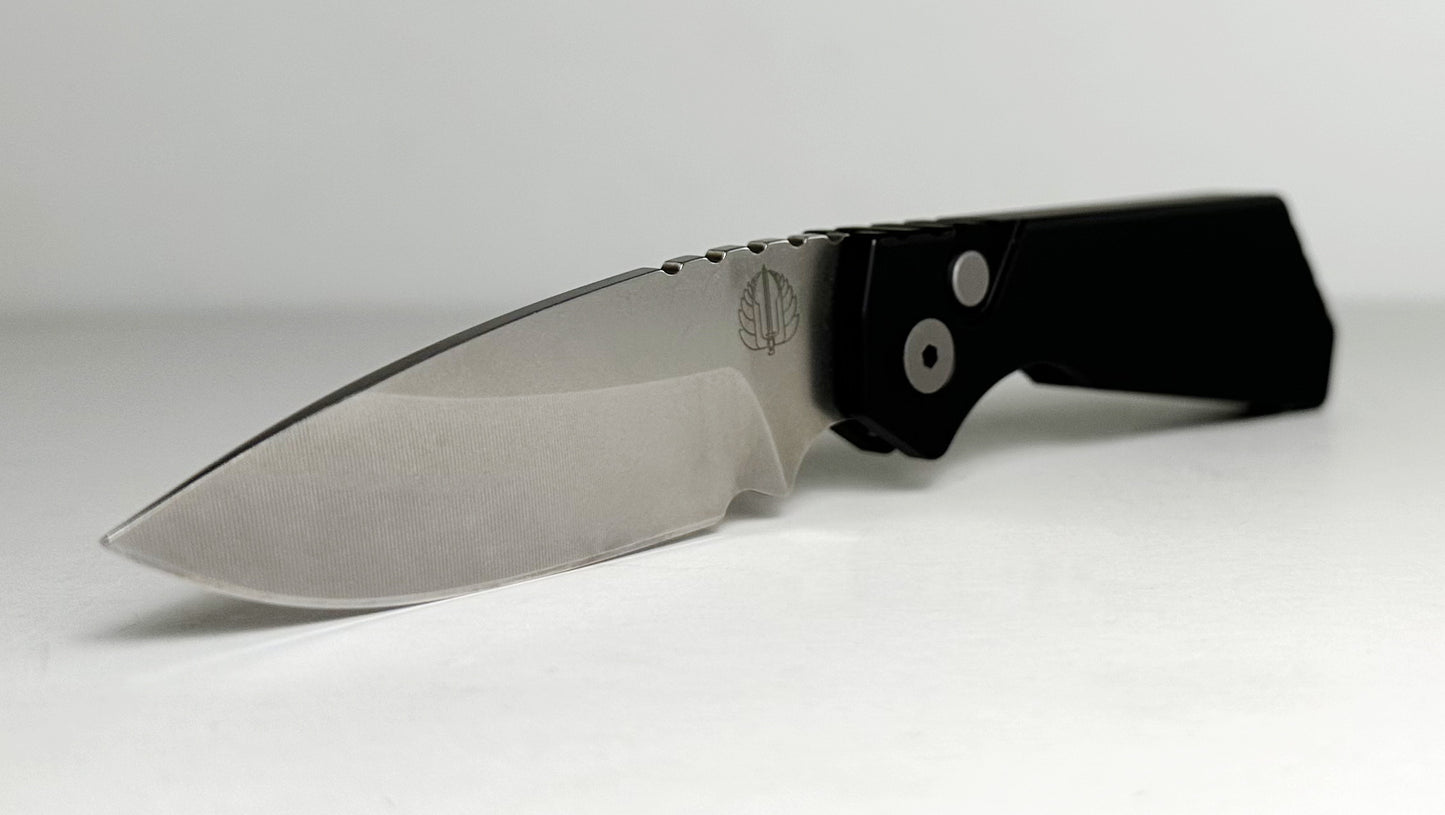 Pro-Tech | Mick Strider PT+ Auto PT201 Pre-Owned - Stonewash 3.05" CPM Magnacut Drop Point Blade & Smooth Black 6061-T6 Aluminum Handle - Push Button Automatic | Made in USA