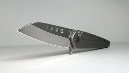 Medford Knife & Tool Nosferatu Flipper Pre-Owned - Tumbled Statin 3.5" CPM-S35VN Sheepsfoot Blade & "Old" Tumbled Titanium Handle - Flamed Hardware - Button Lock Flipper | Made in USA