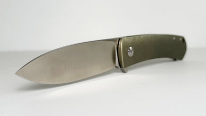 Massdrop | Ray Laconico Keen MDX-24120-1 Pre-Owned - Satin 3.4" CPM-S35VN Spear Point Blade & Bronze Stonewash 6AL4V Titanium Frame Lock Handle w/ Flipper Tab | Made in China by WE Knife