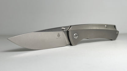 Kizer | Uli Hennicke T1 Ki3490 Pre-Owned - Stonewash 3.25" CPM-S35VN Drop Point Blade & 6AL4V Titanium Handle - Ti Frame Lock w/ Dual Studs | Made in China