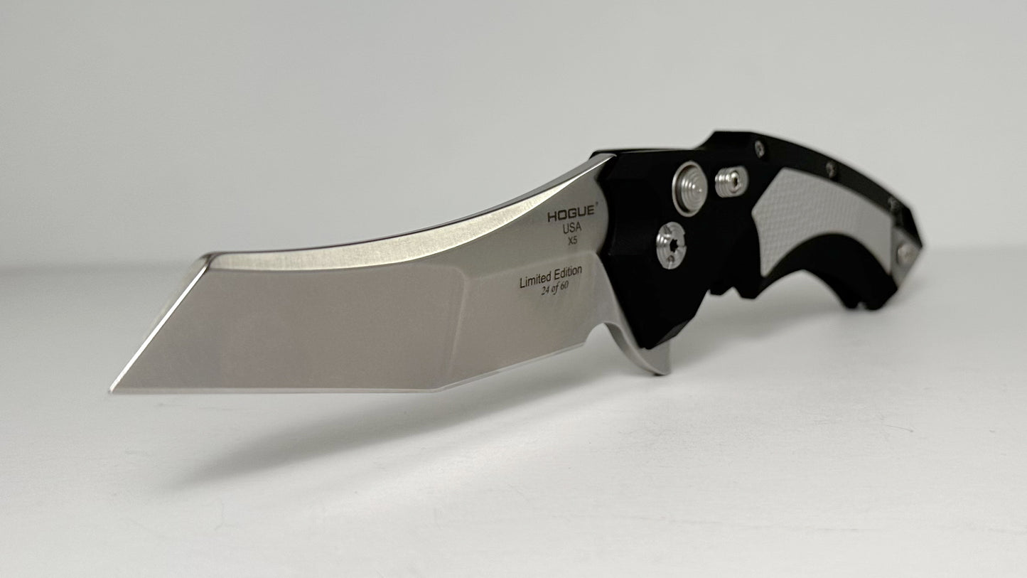 Hogue Knives X5 Manual Flipper Limited Edition 34566-LIM LNIB - Tumbled 3.5" CPM-154 Wharncliffe Blade & Black Aluminum Handle w/ Gray G-10 Inlay - Manual Button Lock Flipper - S/N 24 of 60