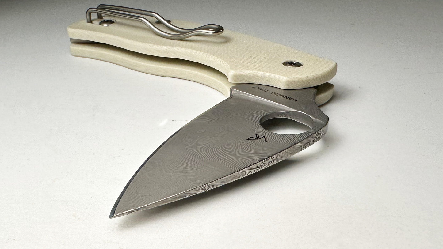 Spyderco Sprint Run Urban C127GPIVD Pre-Owned LNIB - Damasteel DS93X Leaf Shaped Blade & Ivory G-10 Handle Scales - Non-Locking SlipIt Slip Joint w/ 2.44" Blade | Made in Italy