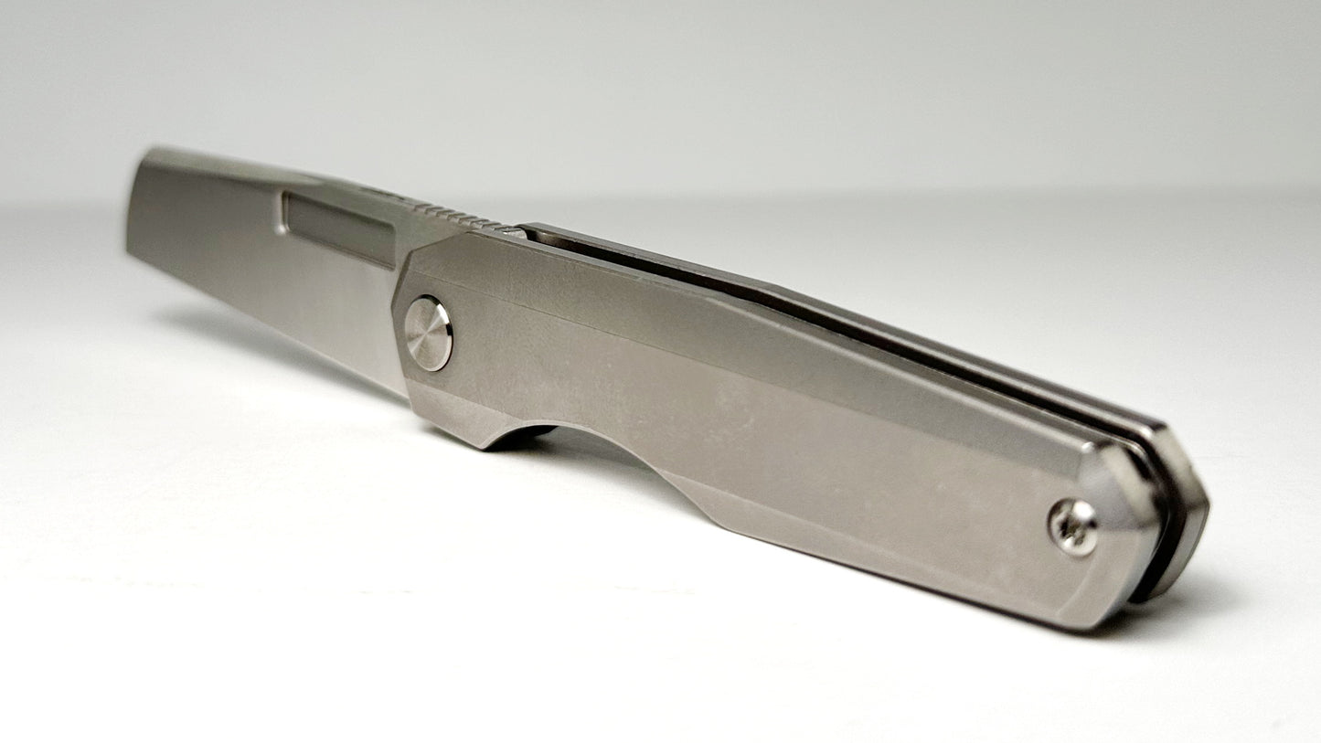Vero Engineering Neuron Pre-Owned Serialized #004 - Titanium Handle & M390 Sheepsfoot Blade - Non-Locking Double Detent Folder - GITD Scales Included