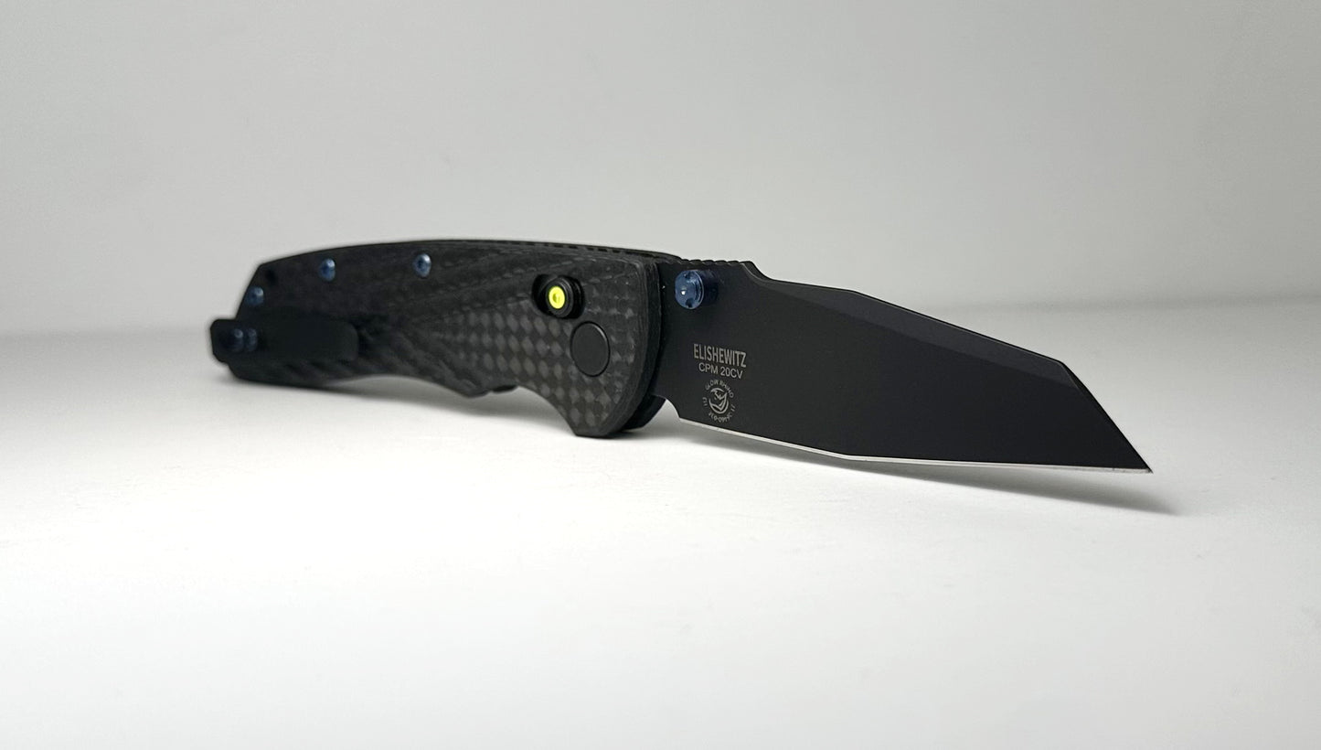 Hogue Deka Collector Series 24298-LIM Pre-Owned - Black CPM-20CV Wharncliffe Blade & Carbon Fiber Handle w/ Green Tritium Bar Lock & Blue Ti Hardware - ABLE Lock w/ Sual Studs | Made in USA