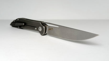 Boos Blades Smoke TM1 Pre-Owned - Stonewash 3.5" Bohler M390 Blade & Titanium Handle - Front Flipper Frame Lock | Made in China by WE Knives
