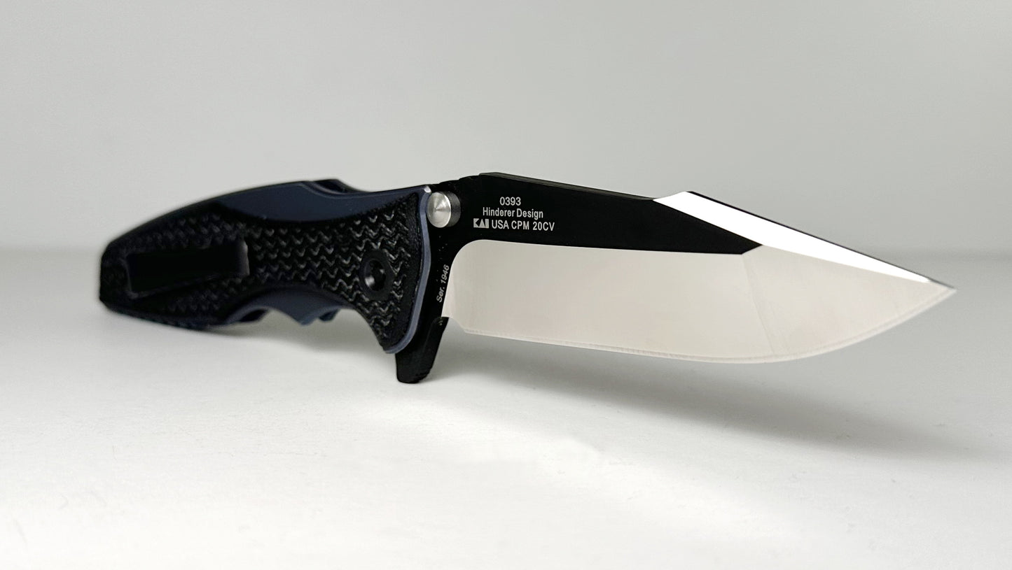 Zero Tolerance | Rick Hinderer 0393 Pre-Owned - Two-Toned 3.5" CPM-20CV Harpoon Point Blade - Blue Ano Titanium Handle w/ Machined Black G-10 Overlays - KVT Frame Lock Folder w/ Dual Studs & Flipper Tab | Made in USA