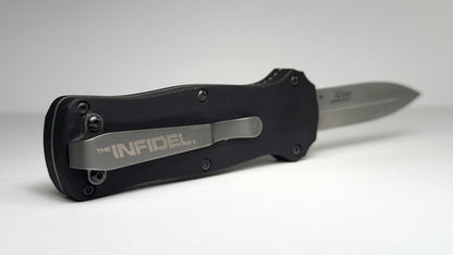 Benchmade Mini-Infidel OTF 3350 Pre-Owned USED - Satin 3.1" CPM-D2 Double Edge Blade & Black Aluminum Handle - D/A Out the Front Automatic | Made in USA