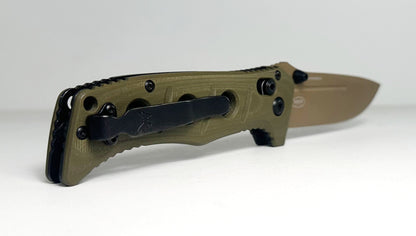 Benchmade Mini Adamas 273FE-2 Pre-Owned - Flat Dark Earth 3.25" CPM CruWear Drop Point Blade & OD Green G-10 Handle Scales - AXIS Bar-Lock Folder | Made in USA