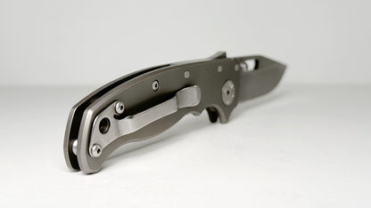 Demko AD20.5 Ti Pre-Owned - Smooth Full Titanium Handle & Slotted Stonewash CPM 3V Clip Point Blade - Shark Lock w/ Dual Studs | Made in Taiwan