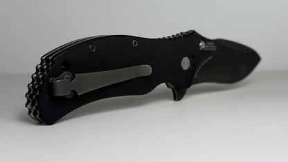 Zero Tolerance | Ken Onion 0350BW SpeedSafe Pre-Owned - Black Acid Washed 3.25" CPM-S30V Recurve Blade & Black G-10 Handle Scales - Spring-Assisted Folder w/ Dual Studs & Flipper Tab | Made in USA