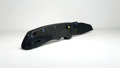 Hogue Deka Collector Series 24298-LIM Pre-Owned - Black CPM-20CV Wharncliffe Blade & Carbon Fiber Handle w/ Green Tritium Bar Lock & Blue Ti Hardware - ABLE Lock w/ Sual Studs | Made in USA