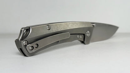 Kizer | Uli Hennicke T1 Ki3490 Pre-Owned - Stonewash 3.25" CPM-S35VN Drop Point Blade & 6AL4V Titanium Handle - Ti Frame Lock w/ Dual Studs | Made in China