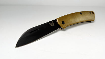 Benchmade Proper 319DLC-1801 Limited Edition #1273 Pre-Owned - Black CPM S30V Sheepsfoot Blade & Brass Flytanium Handle - Original Blue G-10 Scales Included - Slipjoint Folder w/ Nail Nick | Made in USA