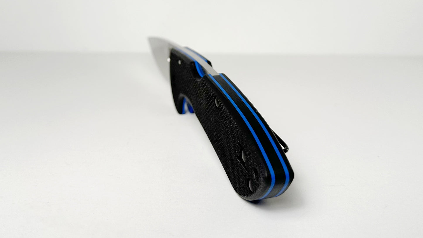 Spyderco Siren C247GP Pre-Owned - Satin LC200N Drop Point Blade & Black G-10 Scales w/ Blue Liners - Reversible Wire Pocket Clip | Made in U.S.A.
