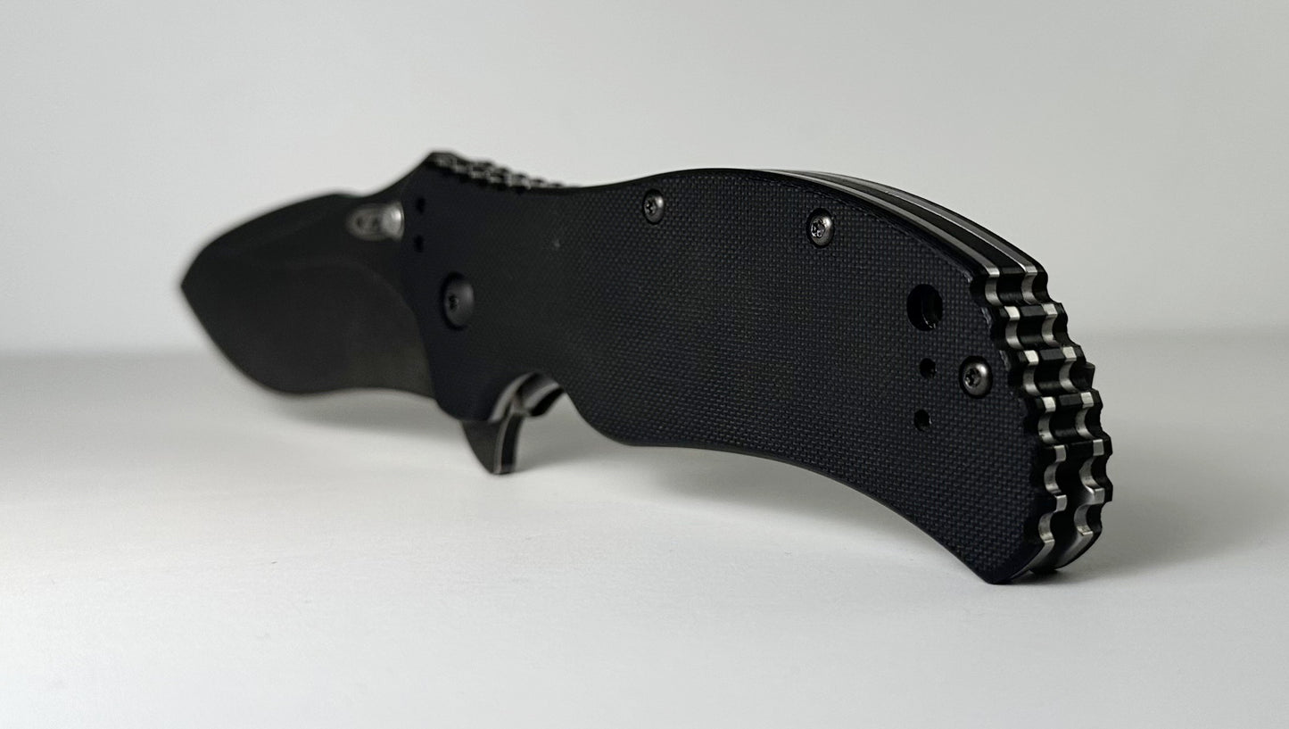 Zero Tolerance | Ken Onion 0350BW SpeedSafe Pre-Owned - Black Acid Washed 3.25" CPM-S30V Recurve Blade & Black G-10 Handle Scales - Spring-Assisted Folder w/ Dual Studs & Flipper Tab | Made in USA