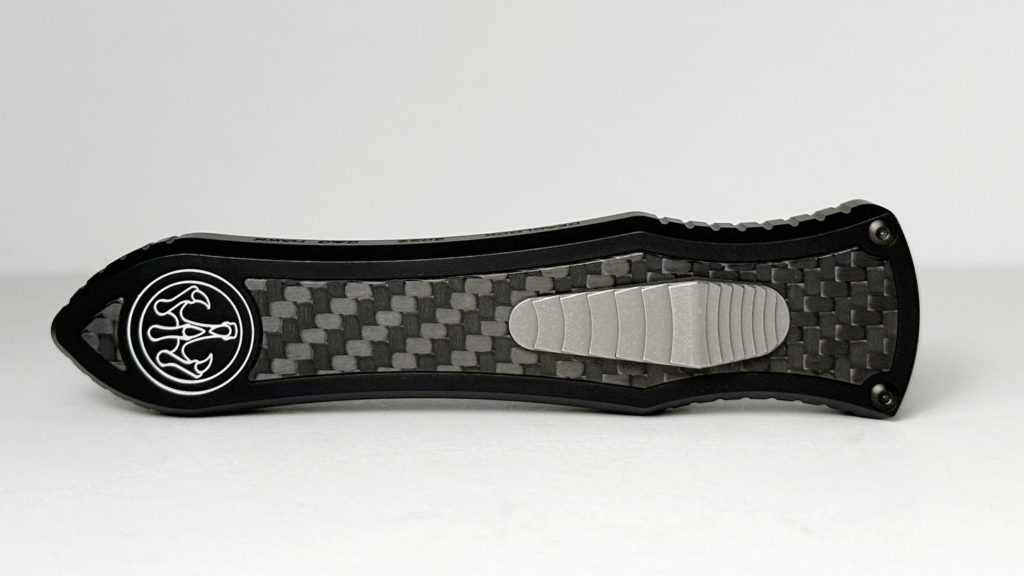 G&G Hawk Deadlock Model C OTF Pre-Owned 2022 - Stonewash CPM 20CV Double Edge & Black Aluminum w/ Carbon Fiber Inlays | Made in USA