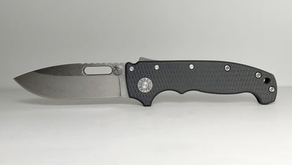 Demko AD20-I Full-Sized International Pre-Owned - Stonewashed CPM-20CV Slotted Drop Point Blade & Gray G-10 Handle Scales - Shark Lock Folder w/ Dual Studs | Assembled in USA