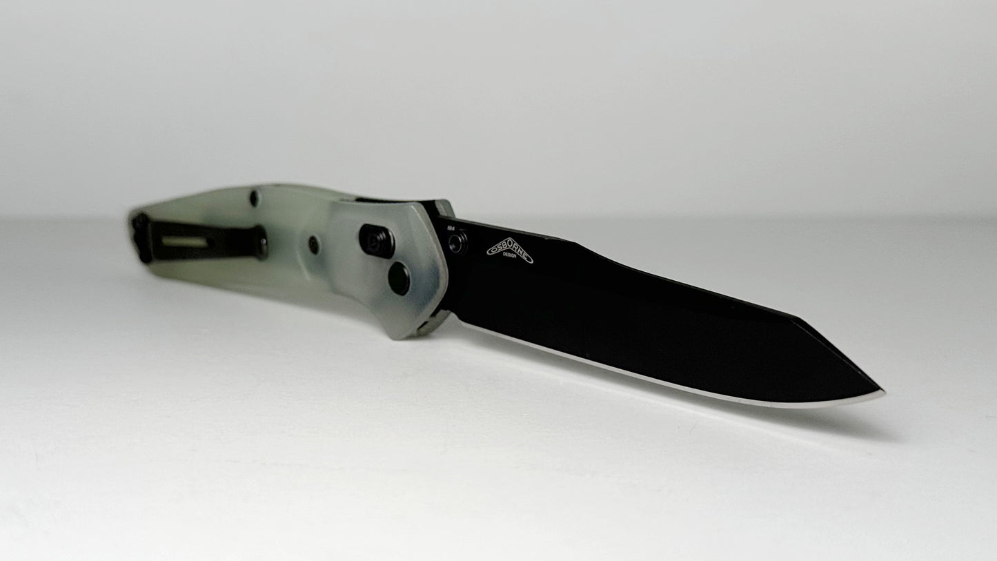 Benchmade Osborne 940BK-2004 BHQ Exlusive Pre-Owned - Black CPM M4 Reverse Tanto Blade & Jade G-10 Handle Scales - AXIS Bar Lock w/ 3.4" Blade & Dual Studs | Made in USA