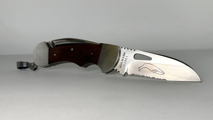 Myerchin Folding Marlin Spike Pocket Knife Pre-Owned & Used - Satin 440 Stainless Steel Partially Serrated Sheepsfoot Blade & Wood Handle w/ Steel Bolsters | Made in Japan