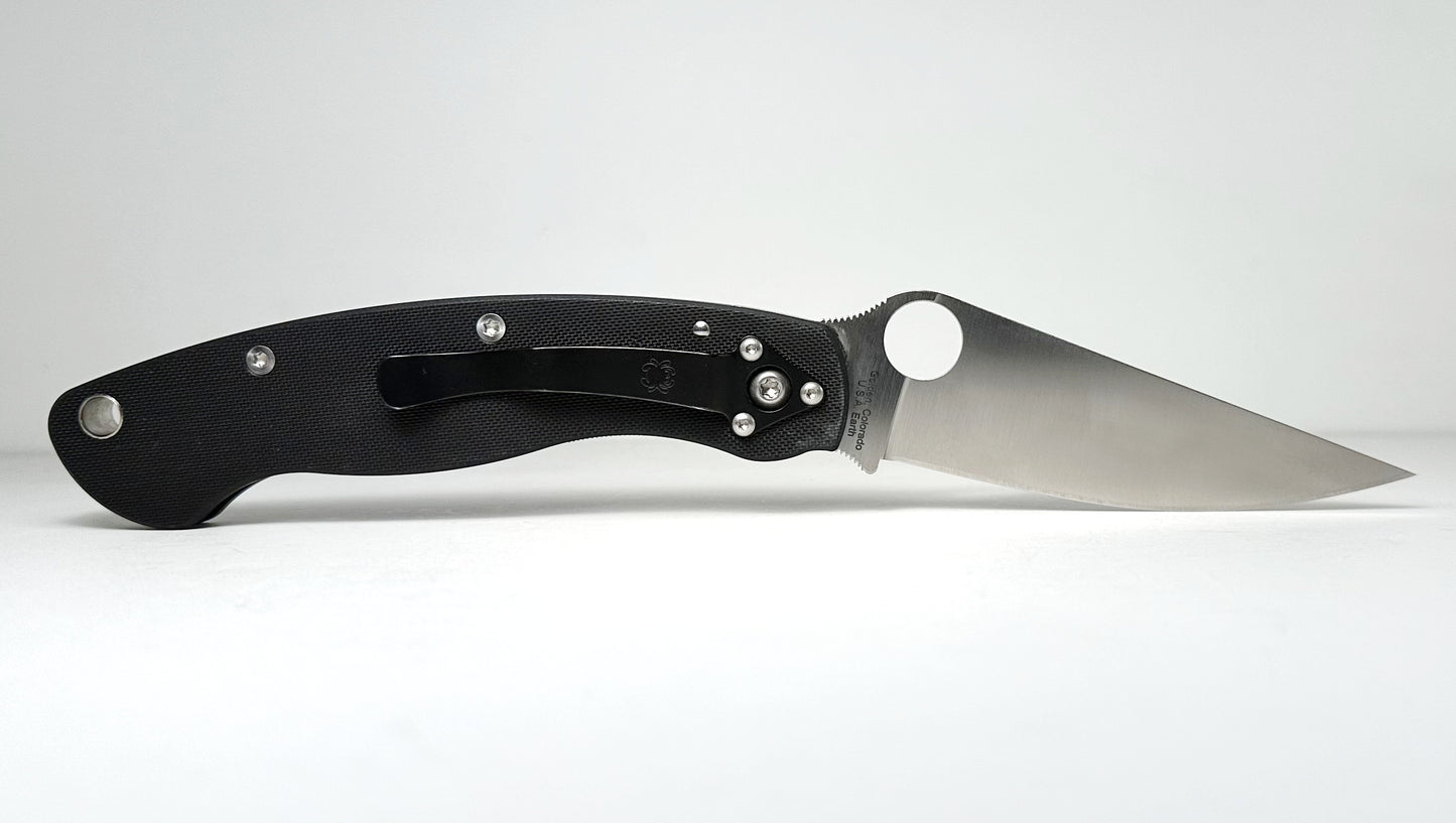 Spyderco Military C36GPE Pre-Owned - Satin 4" CPM-S30V Leaf-Shaped Blade & Black G-10 Handle Scales - Liner Lock Folder w/ Thumb Hole | Made in USA