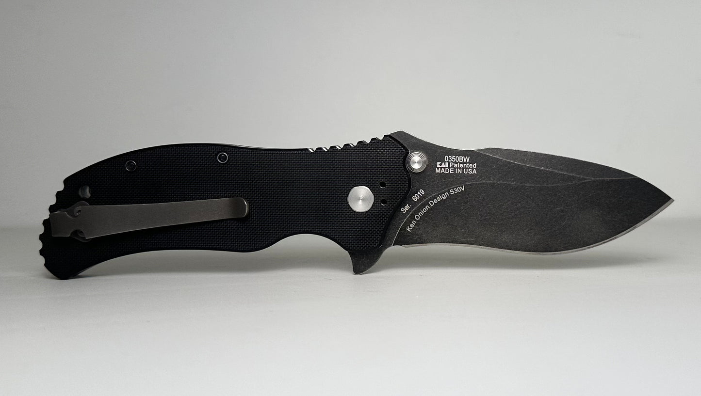 Zero Tolerance | Ken Onion 0350BW SpeedSafe Pre-Owned - Black Acid Washed 3.25" CPM-S30V Recurve Blade & Black G-10 Handle Scales - Spring-Assisted Folder w/ Dual Studs & Flipper Tab | Made in USA