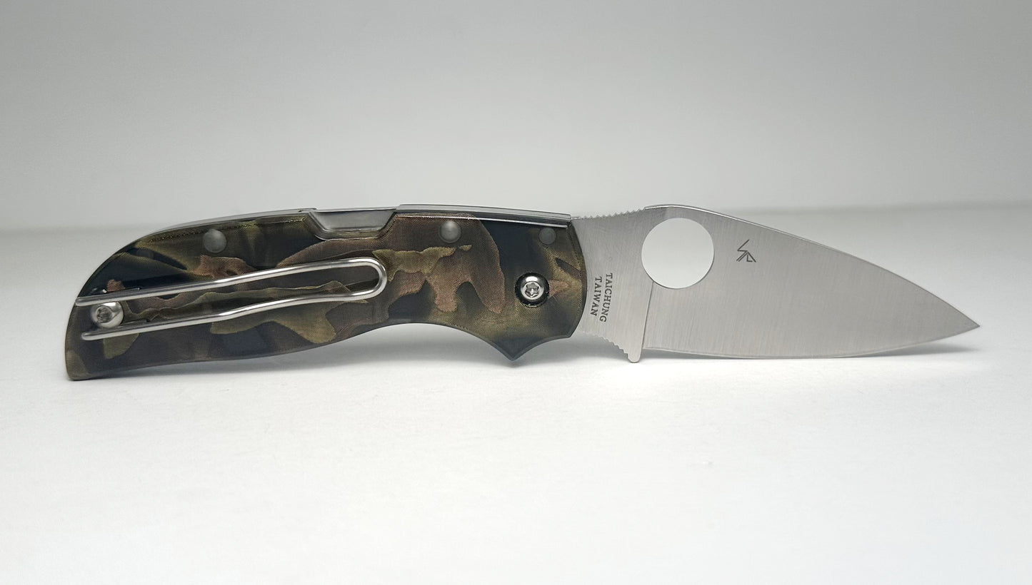 Spyderco Chaparral Raffir Noble C152RNP Pre-Owned - Satin 2.8" CTS-XHP Leaf Shaped Blade & Raffir Noble Epoxy Resin Composite Handle Scales - Lockback Folder w/ Round Thumb Hole | Made in Taiwan